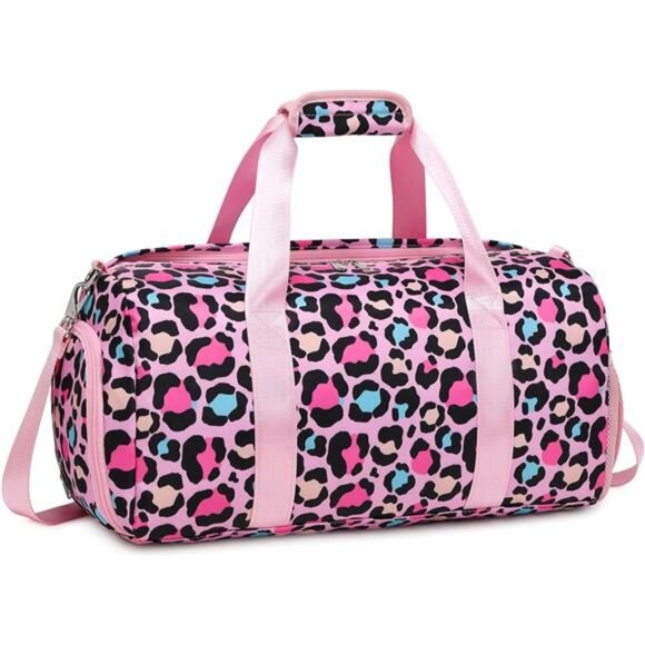Duffle Bag Girls Kids Cute Waterproof Ballet Dance Sports leopard Print Pink - Picture 1 of 1